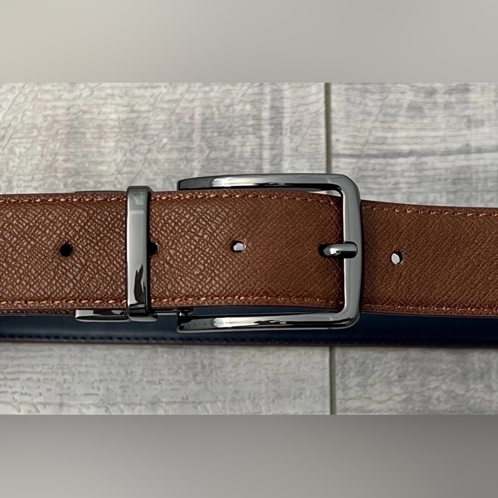 Mens Aldo Reversible Brown / Navy Leather Belt Gunmetal Buckle Medium